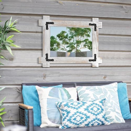 Farmhouse Rustic Wall Mirror with Wood Frame