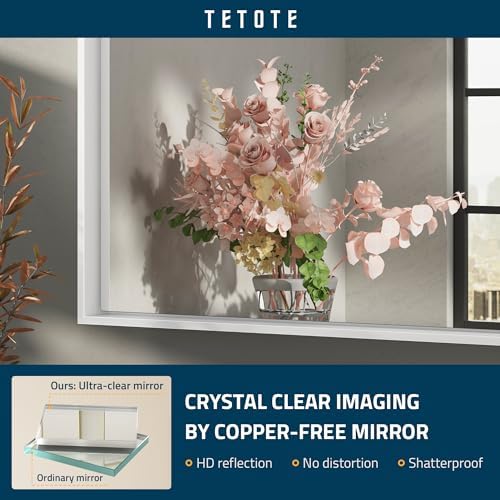 TETOTE 24x32 Inch White Framed Rectangle Mirror