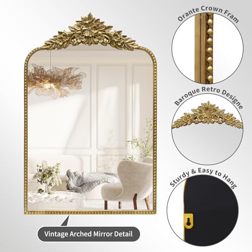 CASOLLY Antique Gold Arch Wall Mirror 24x36 Inch