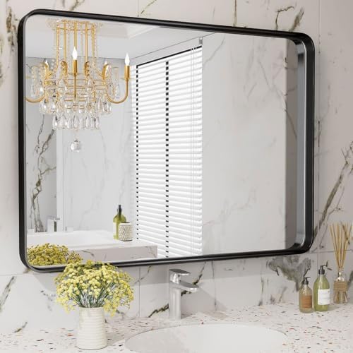 HOMEE 40x30 Inch Black Bathroom Mirror
