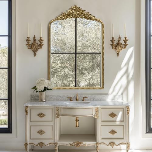 CASOLLY Antique Gold Arch Wall Mirror 24x36 Inch