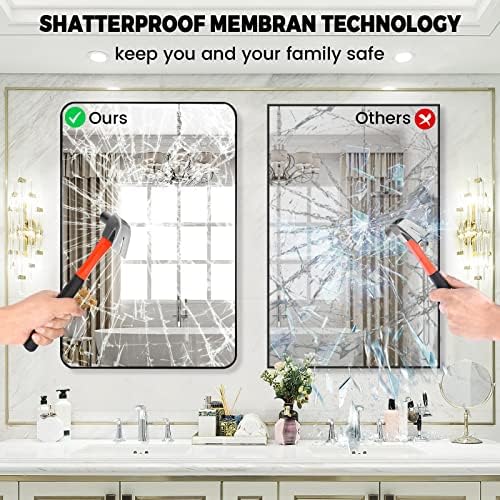 SWXIAN 40x30 Inch Black Metal Frame Bathroom Mirror