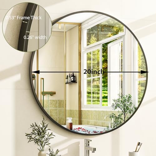 Easly 20 Inch Round Black Bathroom Mirror with Metal Frame