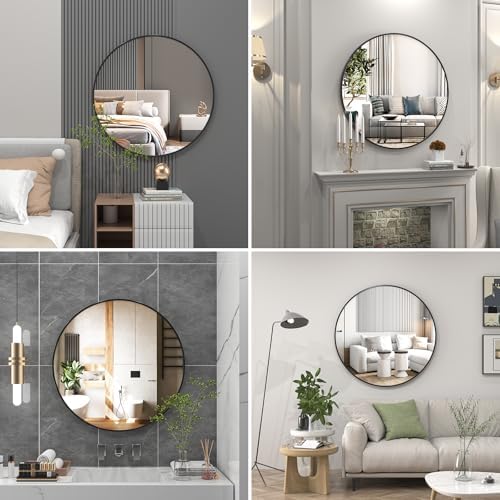 EDTEMI 24 Inch Round Mirror - Black Metal Frame 1