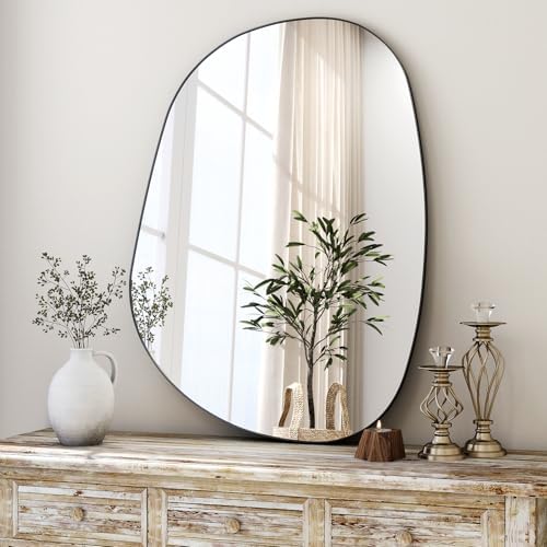 XRAMFY 30x22 Black Irregular Metal Bathroom Mirror