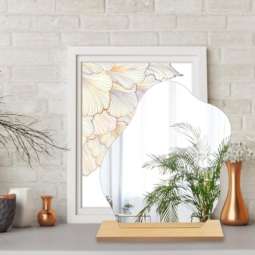 Irregular Cloud Shape Mirror with Wooden Stand
