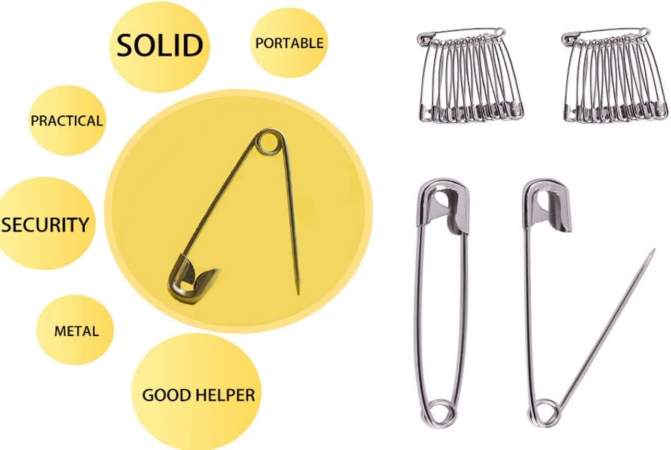 NiftyPlaza Extra Large 2 Safety Pins - 200 Pack Nickel Plated Rust Resistant