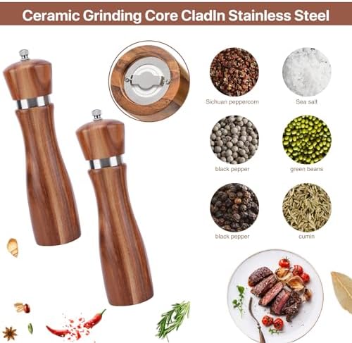 Powstro Wooden Salt and Pepper Grinder Set