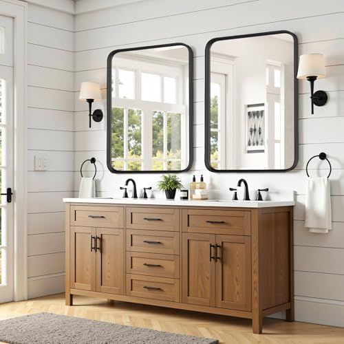 Atilioo 40x30 Inch Black Metal Bathroom Mirror