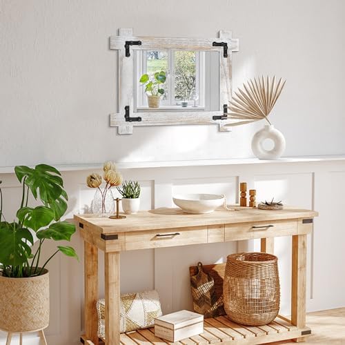 Farmhouse Rustic Wall Mirror with Wood Frame