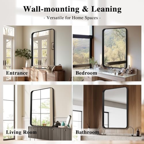 Anpark 24x36 Inch Black Metal Wall Mirror with Deep Frame