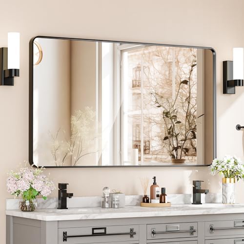 Bumng 40x30 Inch Black Metal Wall Mirror