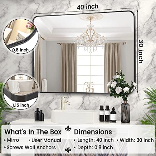 SWXIAN 40x30 Inch Black Metal Frame Bathroom Mirror