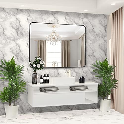 SWXIAN 40x30 Inch Black Metal Frame Bathroom Mirror