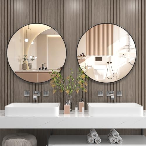EDTEMI 24 Inch Round Mirror - Black Metal Frame 1