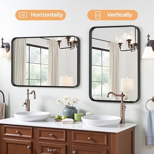 Atilioo 40x30 Inch Black Metal Bathroom Mirror