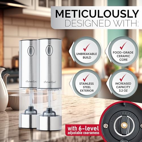 Premium Rechargeable Salt and Pepper Grinder Set - 6 Coarseness Levels