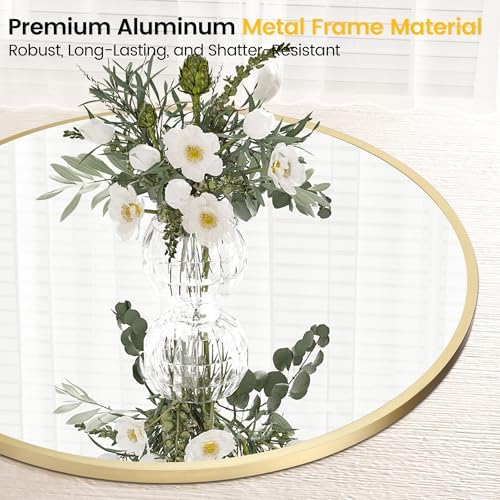 Takywep 20 Inch Round Mirror with Black Aluminum Frame