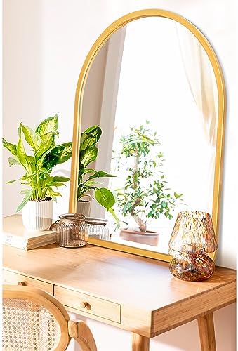 Rustic Wooden Arched Wall Mirror 26x18 Inches