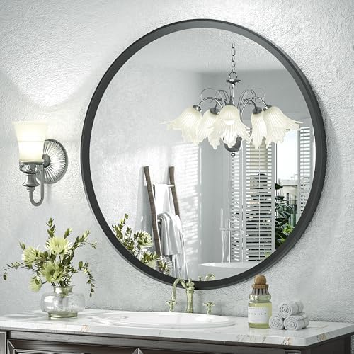 GOLOMO 20 Inch Matte Black Round Mirror with Metal Frame