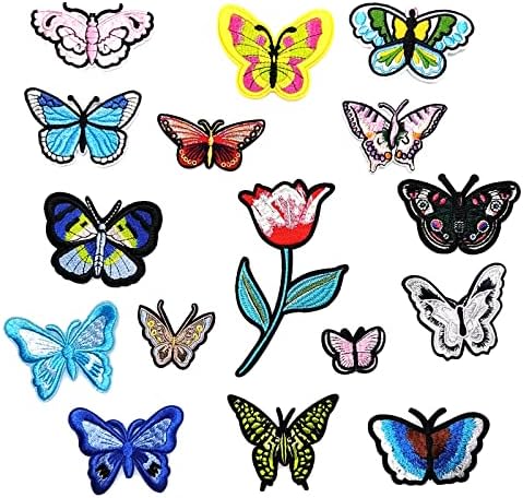 HinchJone 16 Pcs Embroidered Butterfly Applique Patches DIY Accessories for Clothes Bags Jeans