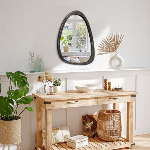 Lzuso 20x16 Green Wooden Irregular Oval Mirror