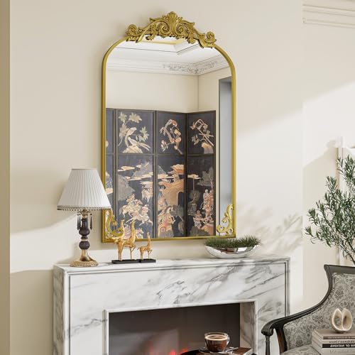 VooBang 24x36 inch Vintage Arched Gold Mirror