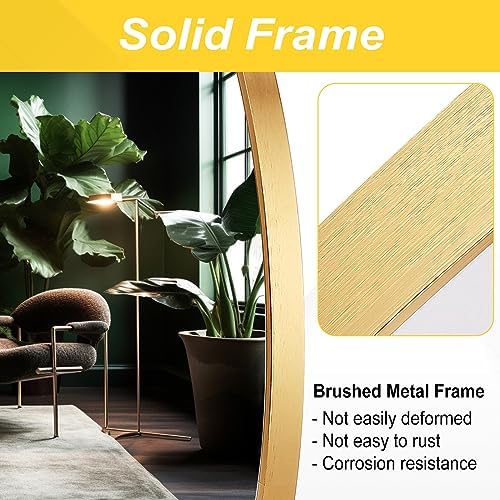 24 Inch Gold Round Wall Mirror with Metal Frame