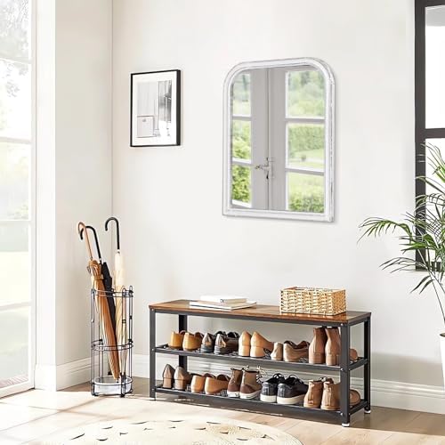 Rustic Wood Frame Bathroom Mirror with Rounded Corners