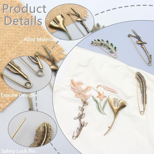 Benvo 5 Pcs Vintage Safety Pins for Jewelry and Crafting