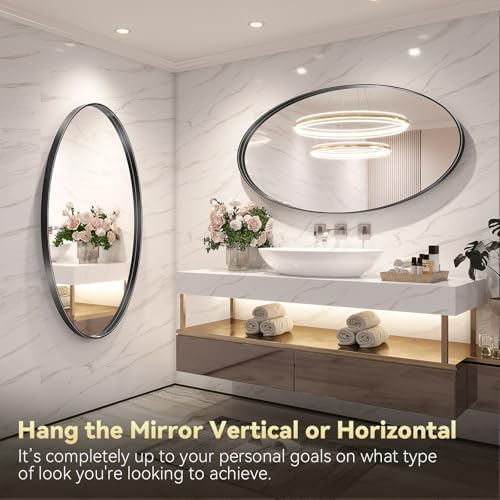 Brightify 24x48 Inch Oval Mirror Black Metal Frame