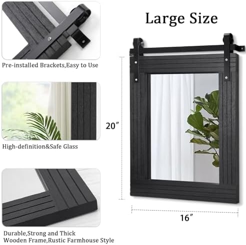 AAZZKANG 20x16 Inch Barn Door Style Wood Mirror