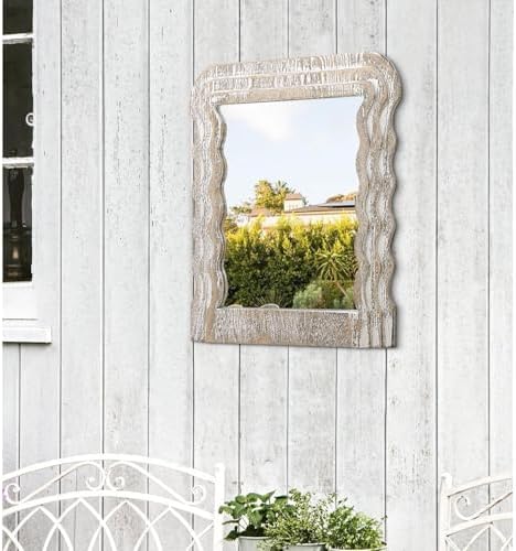 Wave Shape Irregular Wood Frame Wall Mirror