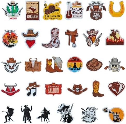30 Piece Western Embroidered Iron On Patch Set for Hats Clothes DIY