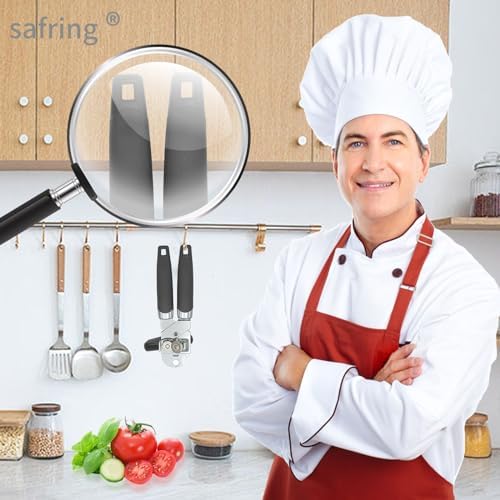 Safring Manual Can Opener with Bottle Opener Heavy Duty Stainless Steel Comfortable Handle Gray