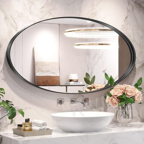 Brightify 24x48 Inch Oval Mirror Black Metal Frame