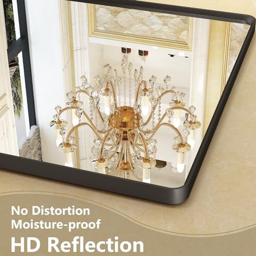 OKPAL 22x30 Inch Matte Black Bathroom Mirror with Beveled Frame