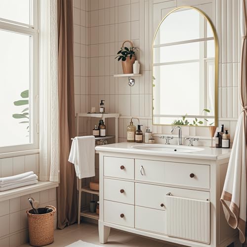 FARMER 20x30 Inch Gold Arched Bathroom Mirror with Metal Frame