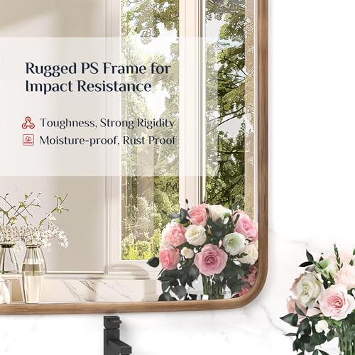 Fun Memories 40x36 Inch Farmhouse Bathroom Mirror with Wood Grain Frame