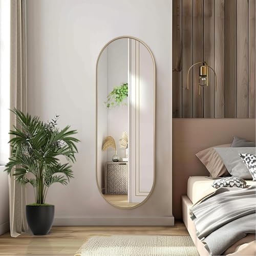 48x16 Inch Oval Full-Length Mirror with Brass Frame