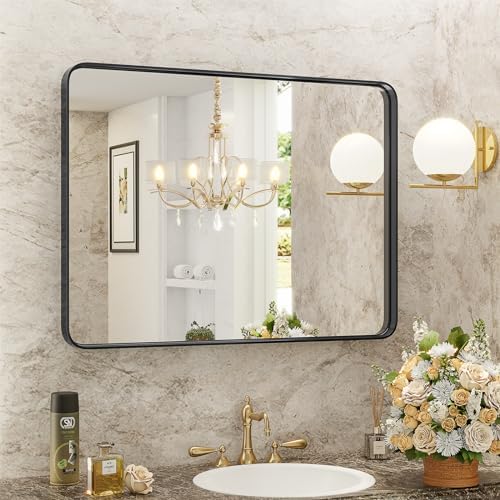 GlasFlength 40 X 30 Inch Black Farmhouse Wall Mirror