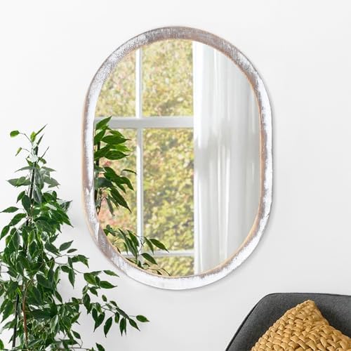 JJUUYOU Round Wall Mirror with Wood Frame