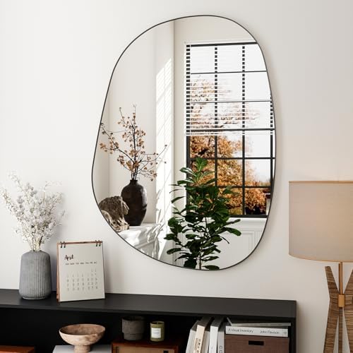 XRAMFY 30x22 Black Irregular Metal Bathroom Mirror