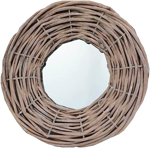 QUAHEAS Natural Rattan Mirror 59 in Diameter