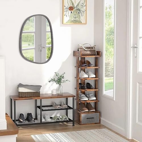 Lzuso Asymmetrical Wood Frame Wall Mirror - Large Modern Oval