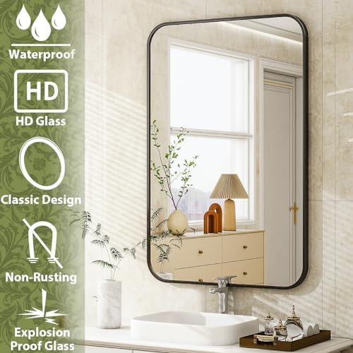 Easly 30 x 40 Inch Black Frame Bathroom Mirror