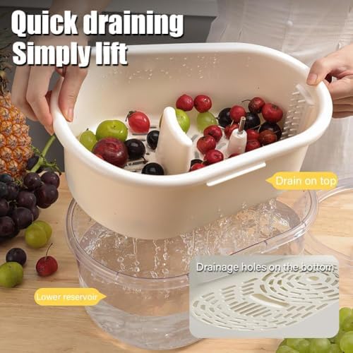 2025 New Fruit Cleaner Spinner with Brush and Bowl - Pink