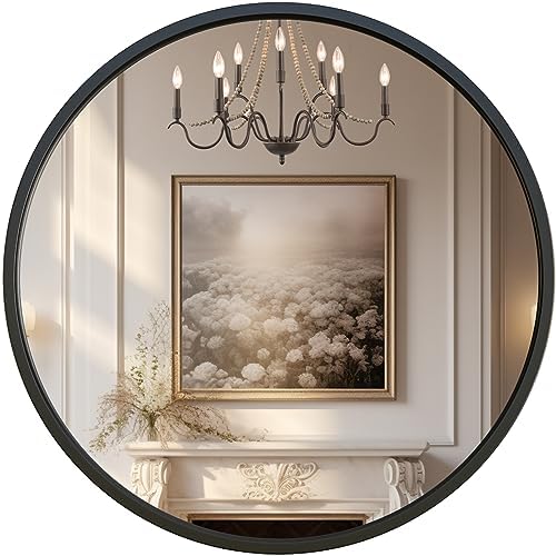 G-LEAF 30 Inch Black Round Bathroom Mirror