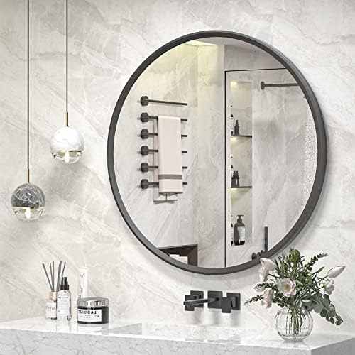 GOLOMO 20 Inch Matte Black Round Mirror with Metal Frame