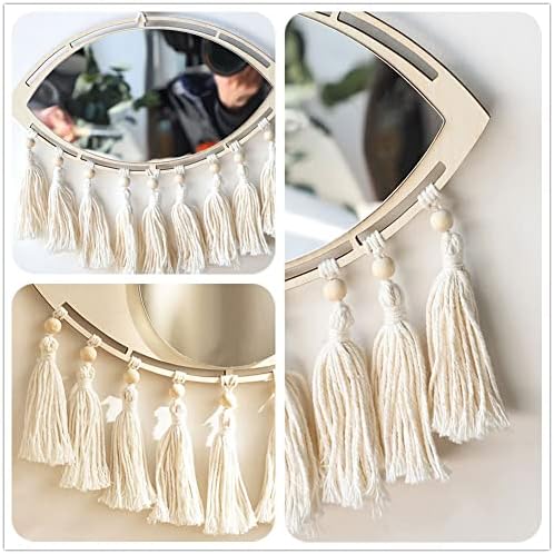 GUAN Boho Evil Eye Mirror with Macrame Wall Decor